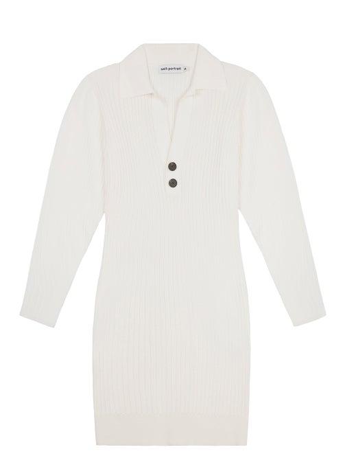 Matchesfashion.com Self-portrait - Point-collar Ribbed Mini Dress - Womens - Cream