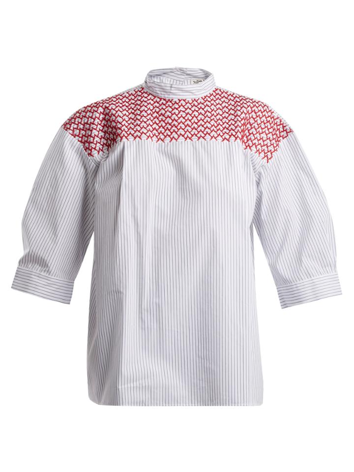 Jupe By Jackie Chao Embroidered Striped Cotton Top