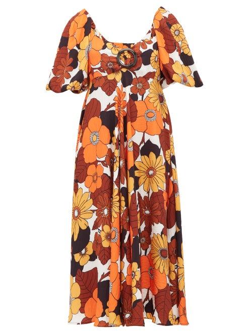 Matchesfashion.com Dodo Bar Or - Sweetheart-neckline Floral-print Dress - Womens - Brown Print