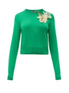 Matchesfashion.com Dolce & Gabbana - Lily Appliqu Cropped Silk Sweater - Womens - Green