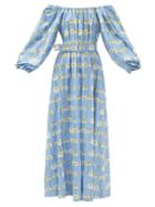 Bernadette - Bobby Off-the-shoulder Daisy-print Maxi Dress - Womens - Blue Print