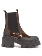 Ganni - Chunky-sole Patent-leather Chelsea Boots - Womens - Brown