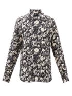 Saint Laurent - Yves-collar Rose-print Silk Crepe De Chine Shirt - Mens - Black White