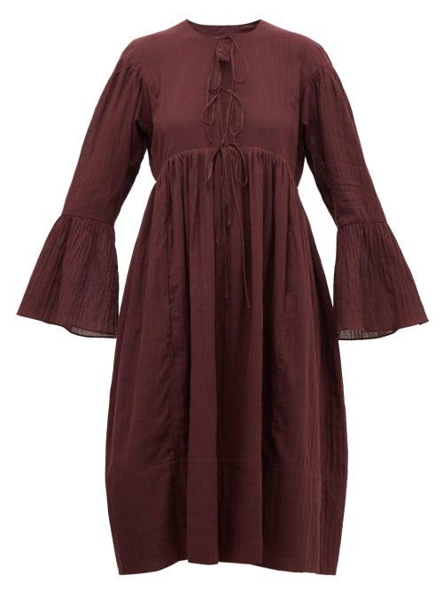 Matchesfashion.com Loup Charmant - Minerva Bell-sleeve Cotton Dress - Womens - Dark Purple