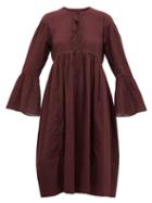 Matchesfashion.com Loup Charmant - Minerva Bell-sleeve Cotton Dress - Womens - Dark Purple