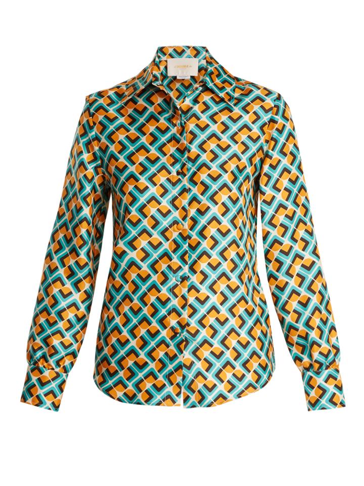 La Doublej Editions Geometric-print Silk Shirt