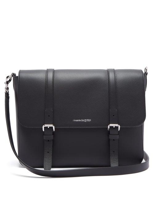 Matchesfashion.com Alexander Mcqueen - Buckled Grained Leather Messenger Bag - Mens - Black