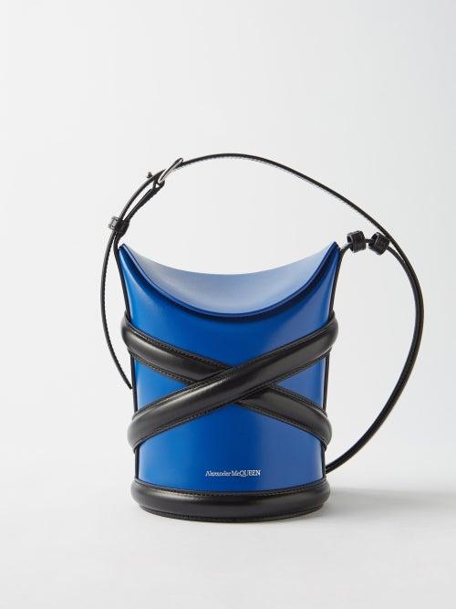 Alexander Mcqueen - The Curve Small Leather Bucket Bag - Womens - Black Blue