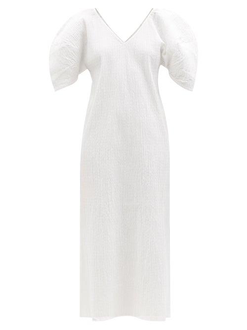 Mara Hoffman - Gracen Ruched Puffed-sleeve Midi Dress - Womens - White