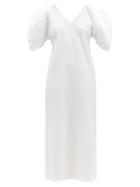 Mara Hoffman - Gracen Ruched Puffed-sleeve Midi Dress - Womens - White