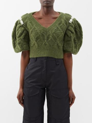Simone Rocha - Puff-sleeve Alpaca-blend Cropped Sweater - Womens - Khaki Cream