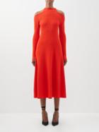 A.w.a.k.e. Mode - Cold-shoulder Ribbed Midi Dress - Womens - Red