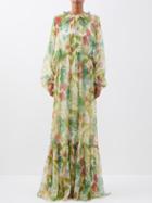 Gucci - Floral-print Silk-blend Dress - Womens - Green Multi