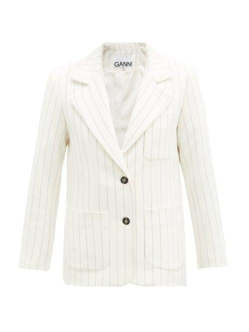 Matchesfashion.com Ganni - Single-breasted Striped Crepe Jacket - Womens - White