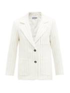 Matchesfashion.com Ganni - Single-breasted Striped Crepe Jacket - Womens - White