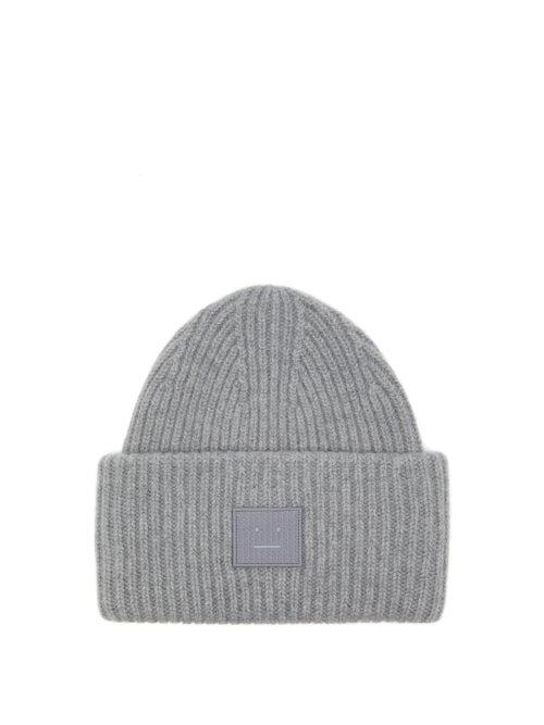 Acne Studios - Pansy Face Patch Wool Beanie Hat - Womens - Grey