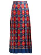 Matchesfashion.com Gucci - Gg Jacquard Pleated Silk Faille Midi Skirt - Womens - Red Multi