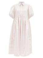 Matchesfashion.com Cecilie Bahnsen - Margo Pintucked Cotton-poplin Midi Shirt Dress - Womens - Light Pink