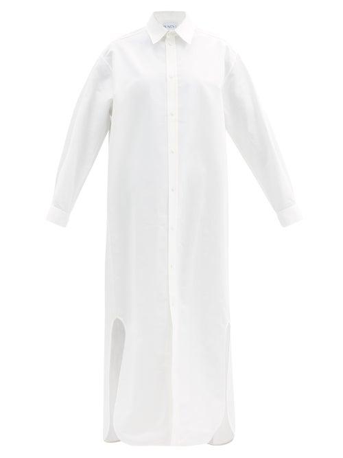 Matchesfashion.com Raey - Long-line Cotton And Silk-blend Shirtdress - Womens - White