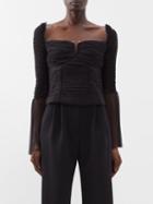 Self-portrait - Flared-sleeve Ruched Crepe Top - Womens - Black