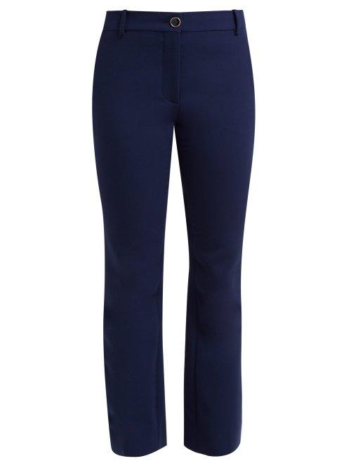 Matchesfashion.com Valentino - Mid Rise Wool Blend Flared Trousers - Womens - Navy