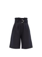 Matchesfashion.com Ganni - Paperbag-waist Wool-blend Bermuda Shorts - Womens - Navy