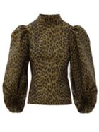 Matchesfashion.com Ganni - Puff-sleeve Leopard-jacquard Blouse - Womens - Leopard