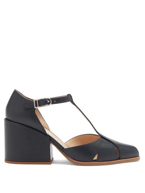 Matchesfashion.com Gabriela Hearst - Hawes T-bar Cutout Leather Pumps - Womens - Navy