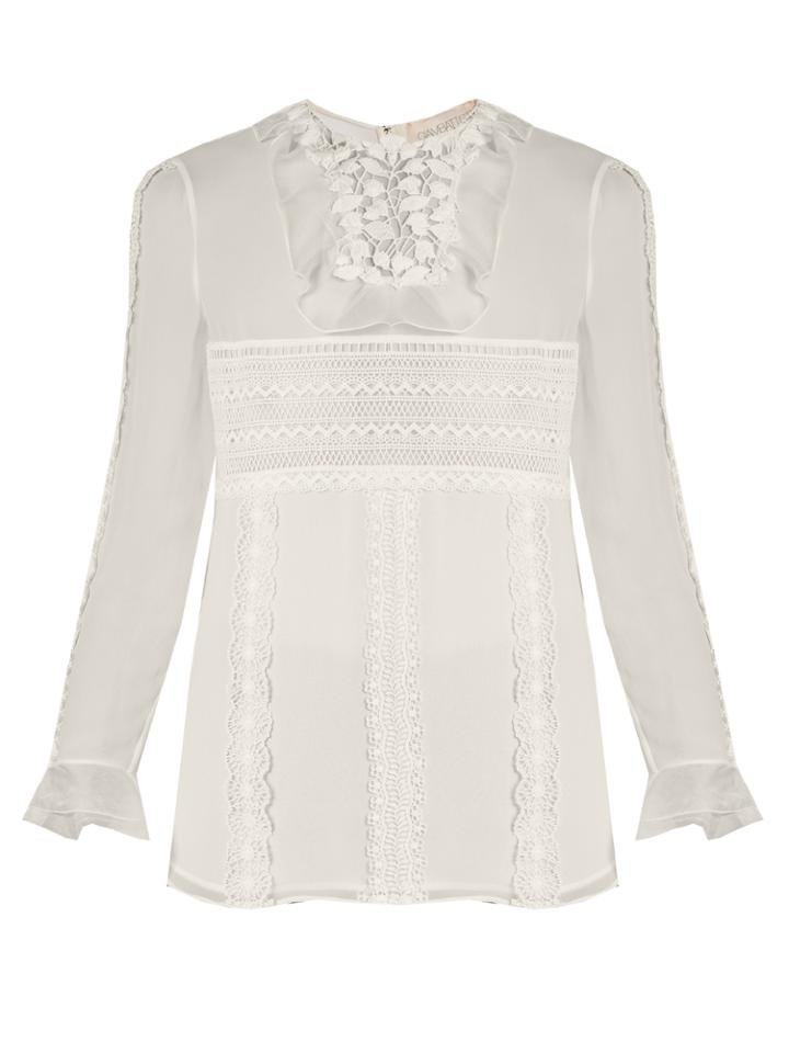 Giambattista Valli Lace-panelled Silk-georgette Blouse