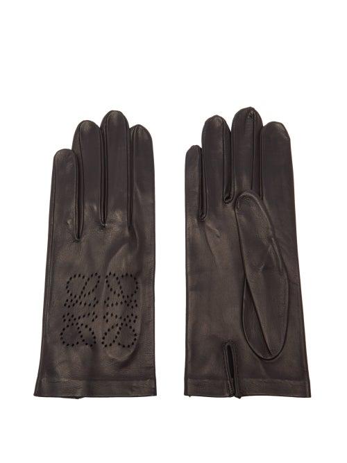Loewe - Anagram-perforated Leather Gloves - Womens - Black