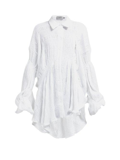Matchesfashion.com Preen By Thornton Bregazzi - Rafe Smocked Asymmetric Blouse - Womens - White