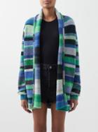 The Elder Statesman - Stripe-intarsia Knitted Cashmere Smoking Jacket - Womens - Blue Multi