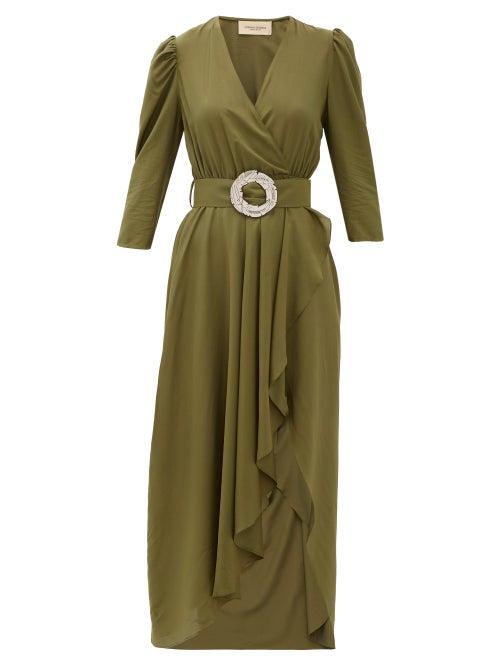 Matchesfashion.com Adriana Degreas - Belted Waterfall-hem Dress - Womens - Green