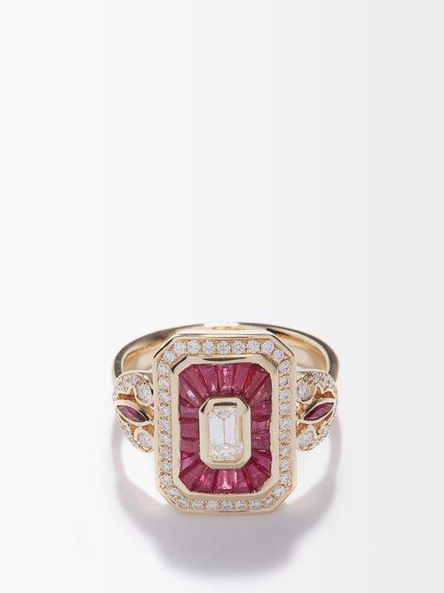 Rainbow K - Royale Diamond, Ruby & 18kt Gold Ring - Womens - Red Gold