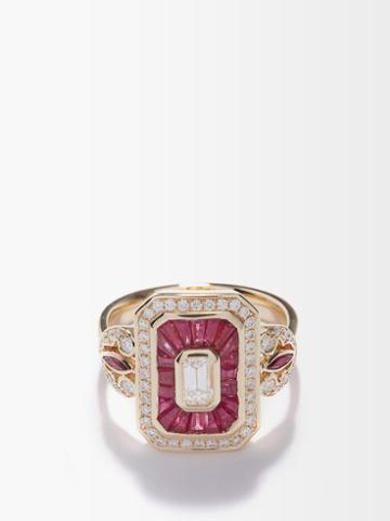 Rainbow K - Royale Diamond, Ruby & 18kt Gold Ring - Womens - Red Gold