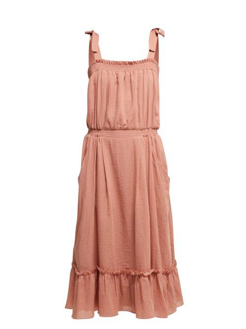 Matchesfashion.com Loup Charmant - Tybee Gathered Organic Cotton Midi Dress - Womens - Pink