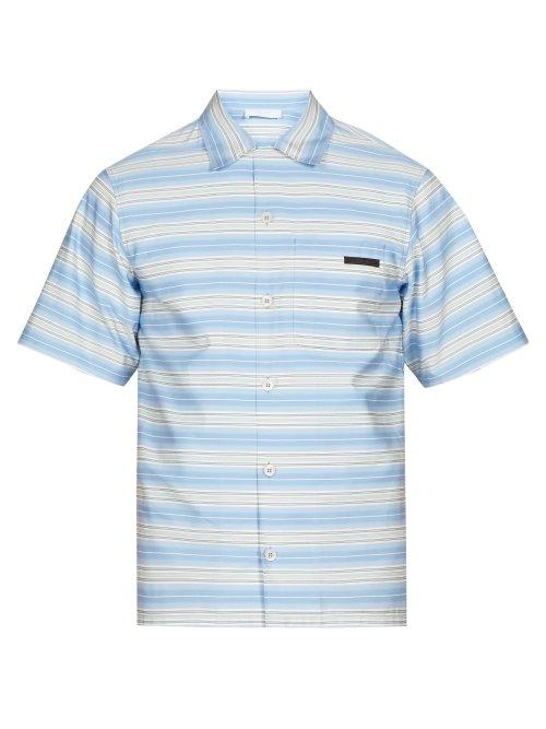 Matchesfashion.com Prada - Striped Short Sleeved Cotton Shirt - Mens - Blue Multi