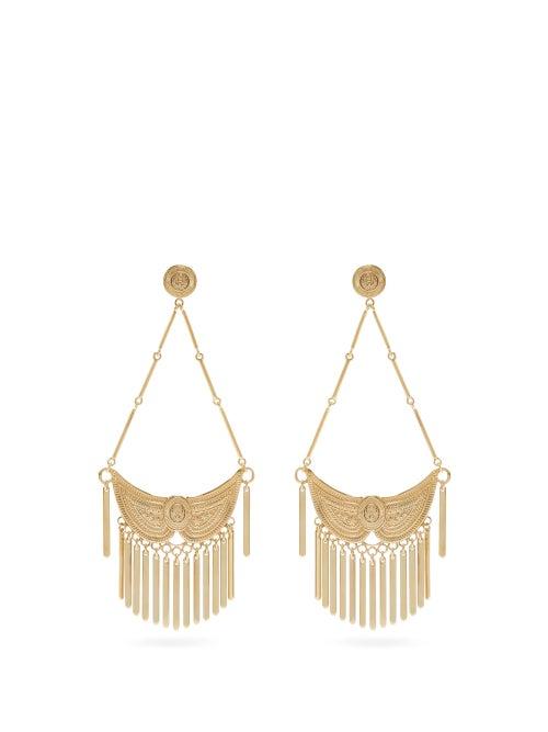 Matchesfashion.com Etro - Oversized Fringed Clip Earrings - Womens - Gold