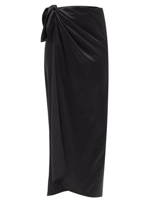 Matchesfashion.com Balenciaga - Side-tie Silk Wrap Midi Skirt - Womens - Black