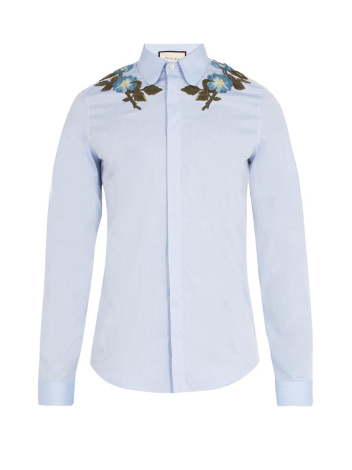 Gucci Floral-embroidered Cotton Shirt