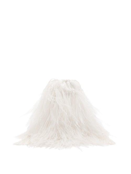 Matchesfashion.com The Attico - Feathered And Beaded Wristlet Pouch - Womens - White