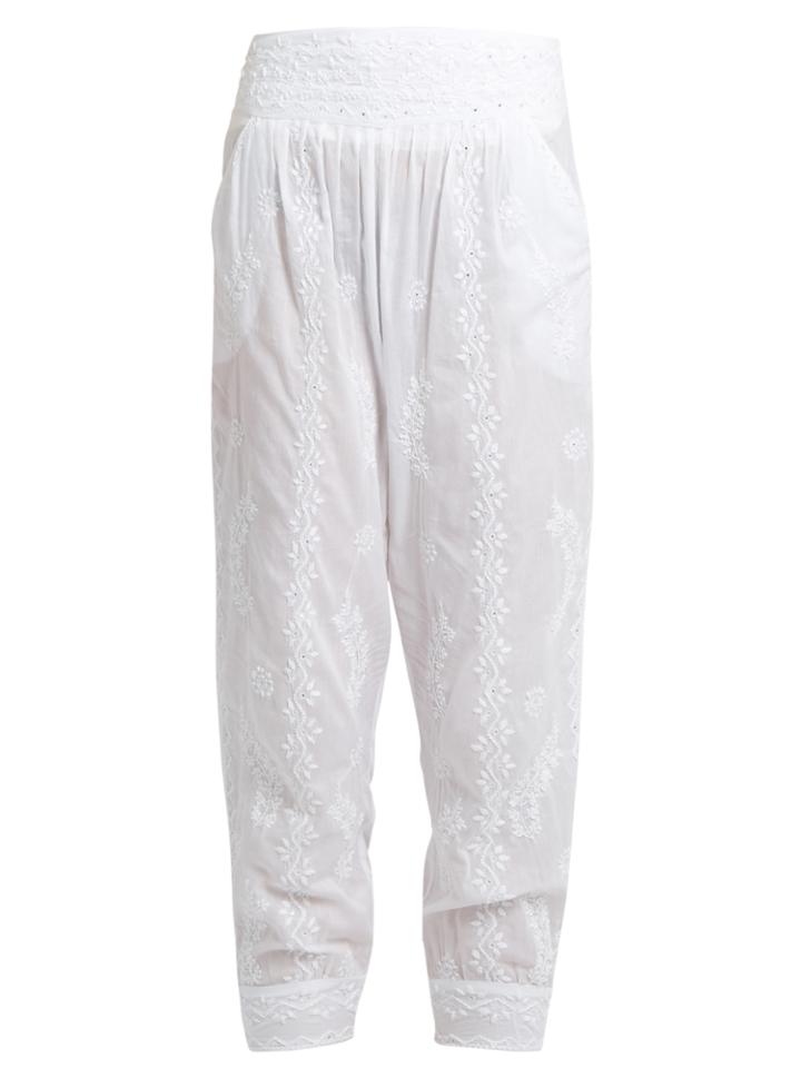 Juliet Dunn Sequin-embellished Embroidered Cotton Trousers