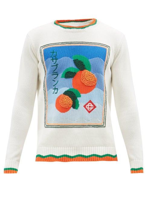 Casablanca - Orange-intarsia Cotton Sweater - Mens - White