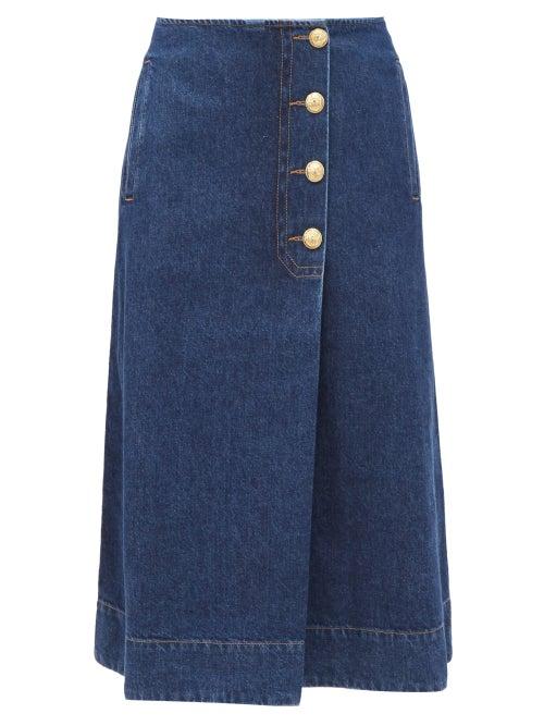 Matchesfashion.com Wales Bonner - Buttoned Denim Wrap Skirt - Womens - Denim
