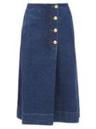 Matchesfashion.com Wales Bonner - Buttoned Denim Wrap Skirt - Womens - Denim