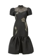 Matchesfashion.com Erdem - Valetta Crystal-embellished Mikado Dress - Womens - Black Silver