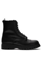 Matchesfashion.com Prada - Shearing Lined Leather Lace Up Ankle Boots - Womens - Black