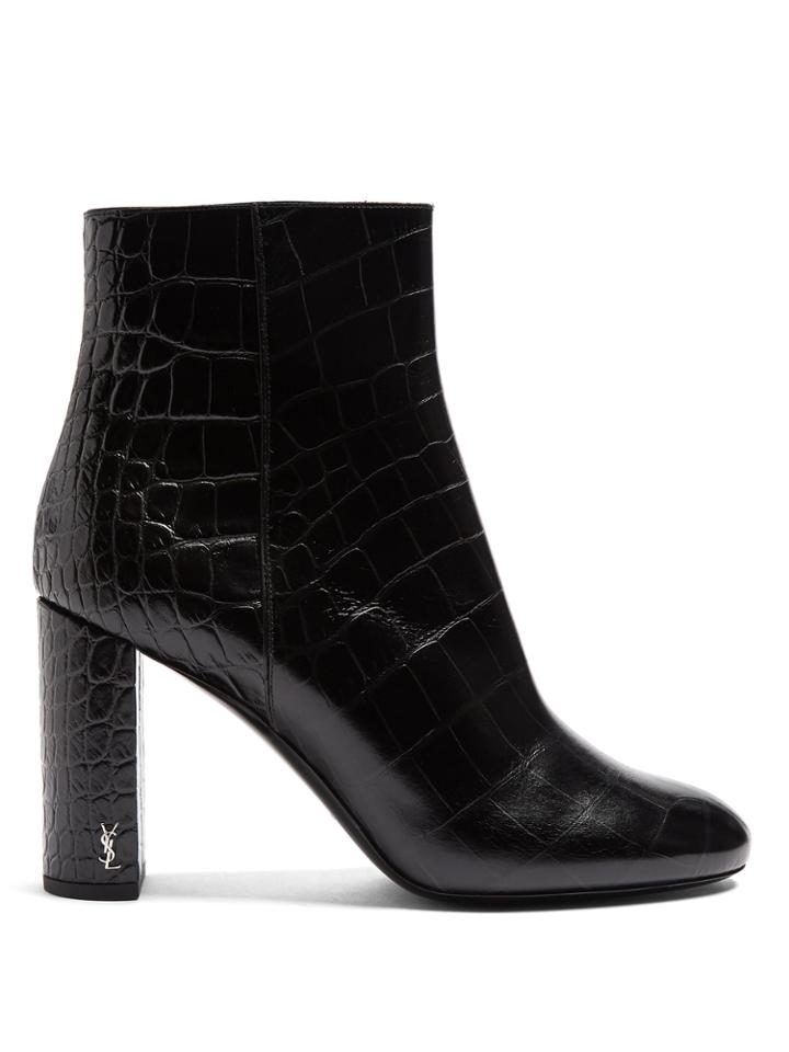 Saint Laurent Loulou Crocodile-effect Leather Ankle Boots