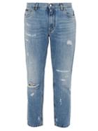 Matchesfashion.com Dolce & Gabbana - Distressed Straight Leg Jeans - Mens - Light Blue