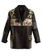 Matchesfashion.com Prada - Contrast Panel Embellished Leather Jacket - Womens - Black